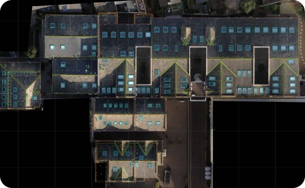 High-resolution orthophotos and photogrammetry technology used for accurate roof survey, ensuring precise measurements and detailed analysis