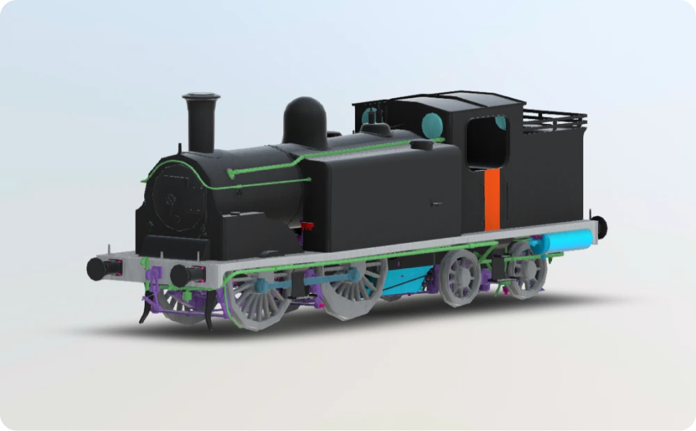 Detailed 3D model of the Caledonian 439 Class Locomotive, showcasing its intricate design and features