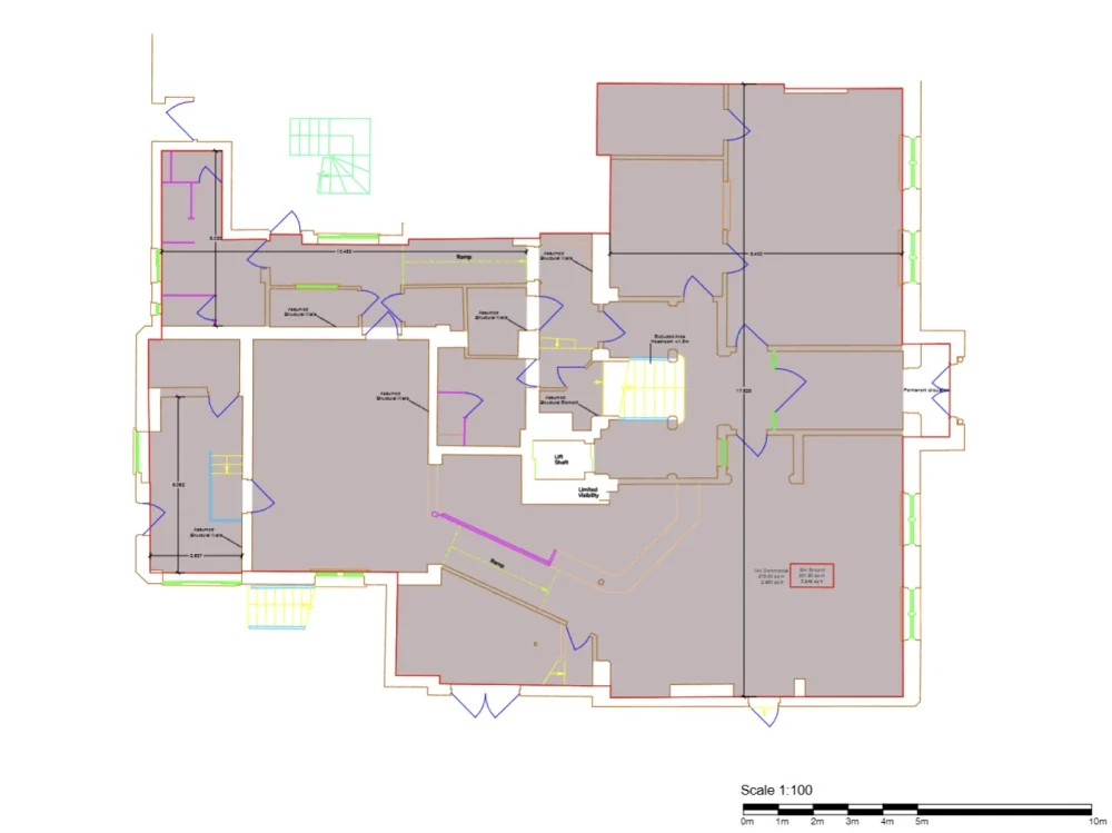 Detailed area measurement report showing precise floor plan dimensions for property or space analysis and planning