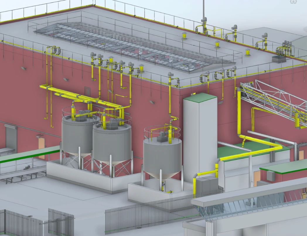 3D LOD3 Revit models for MEP systems in Henkel and Boiler Room projects, highlighting detailed architectural and structural features
