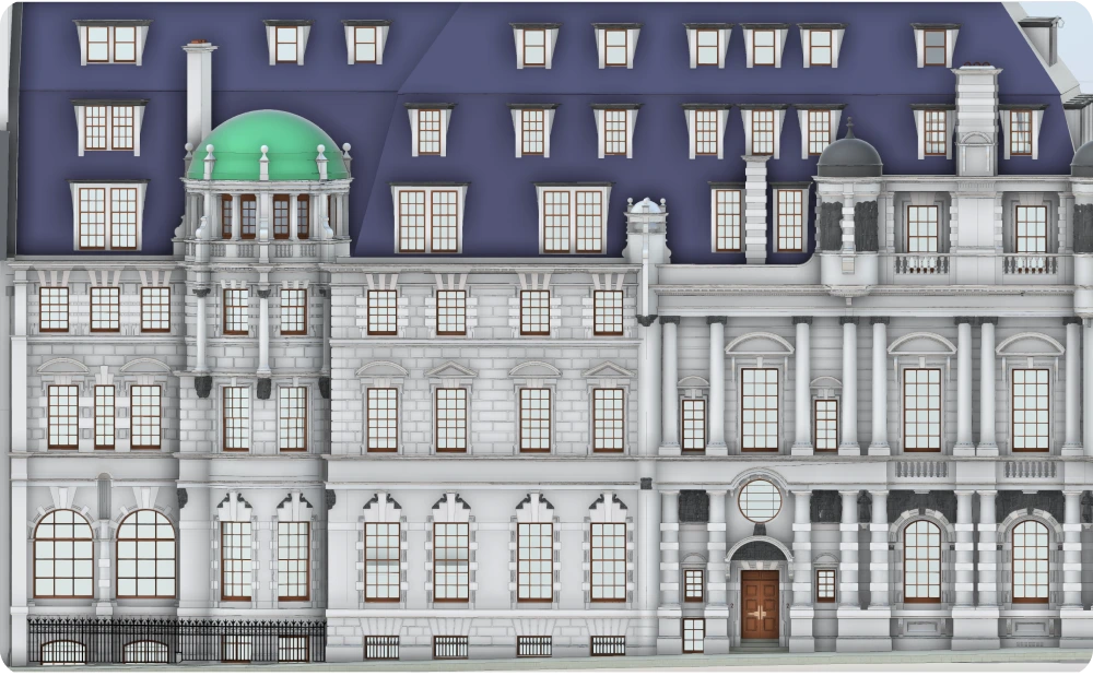 High-detail LOD4 model of classical listed façade in London