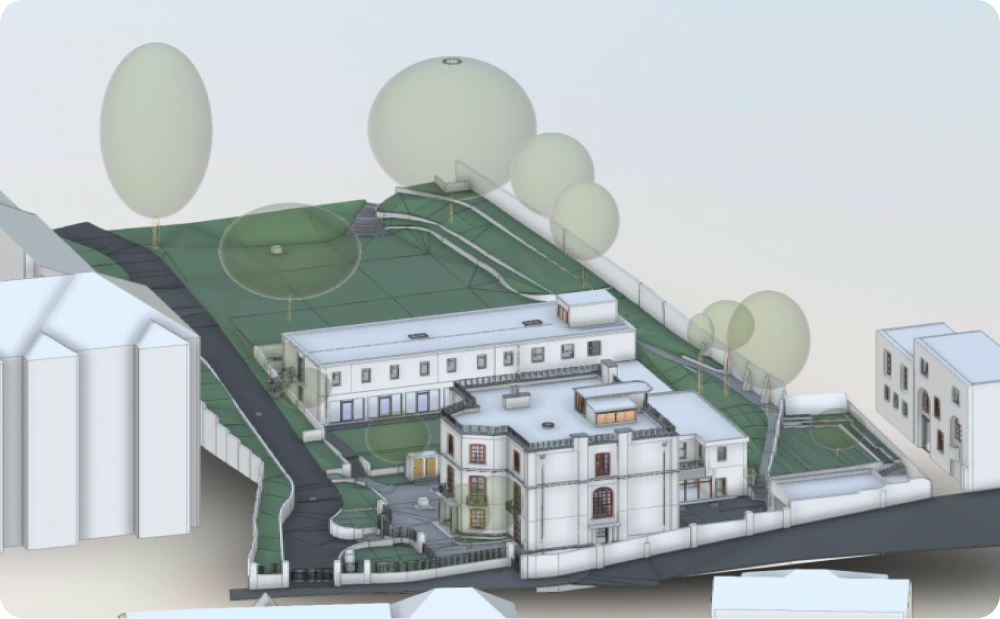 3D site model of residential property in London created from topographical and measured building survey